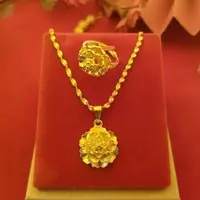 合金项链 富贵牡丹花项链+戒指开口设计气质精美