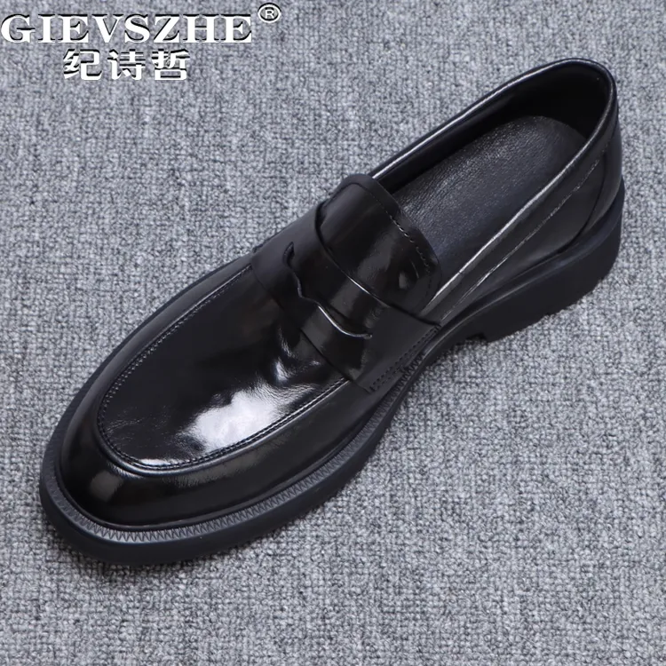 纪诗哲男鞋厚底商务透气休闲鞋子男款百搭轻便皮鞋厚底潮流乐福鞋