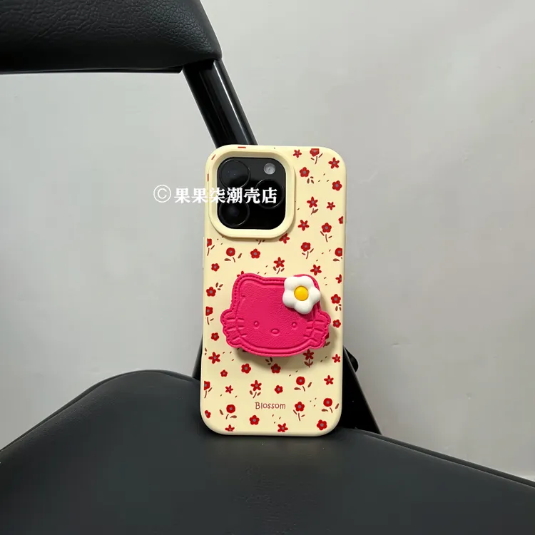 满屏小红花kt支架适用iPhone16promax手机壳新款苹果15硅胶14软13