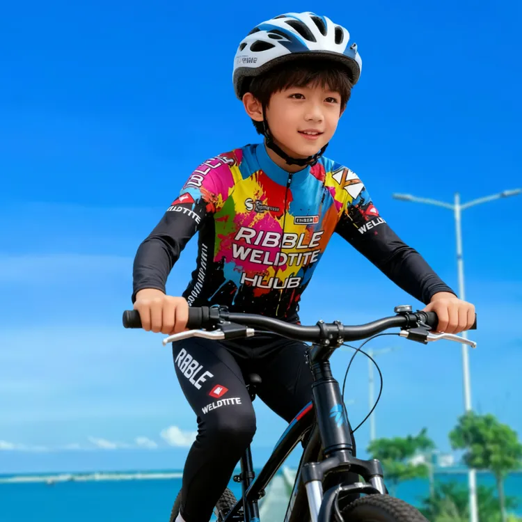 秋冬季儿童自行山地车骑行服加绒套装速干透气平衡车户外运动装备