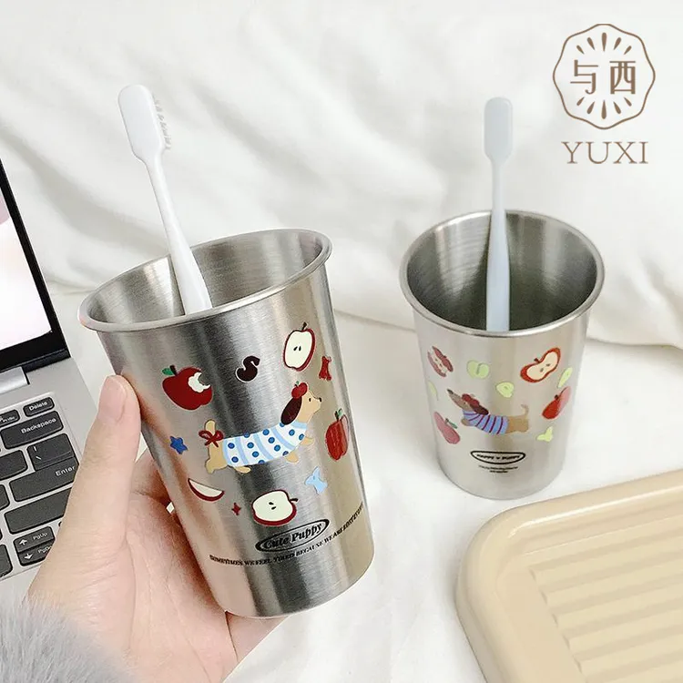 YUXI/与西不锈钢漱口杯儿童家用刷牙杯可爱卡通创意学生洗漱防摔