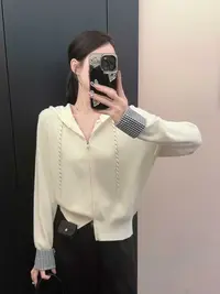 秋季拼接袖双拉链连帽针织开衫HRG8710