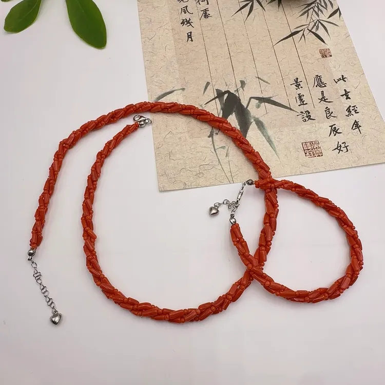 【中展红珊瑚】天然红珊瑚麻花链项链和手链套链 多样性发一