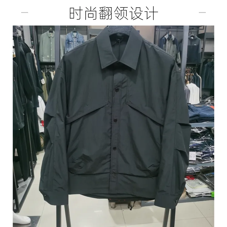 透气男欧美时尚休闲秋季速干冲锋衣翻领夹克黑色男款春秋长袖长款