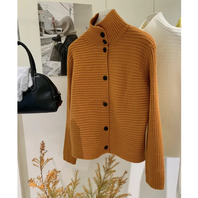 3439韩系老钱风高领针织开衫女秋冬季新款慵懒风休闲显瘦减龄