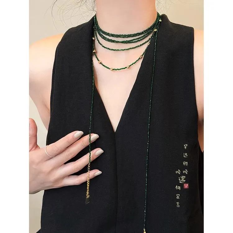 铜合金项链 绿色长款项链女小众高级感叠戴choker颈链挂脖配饰夏