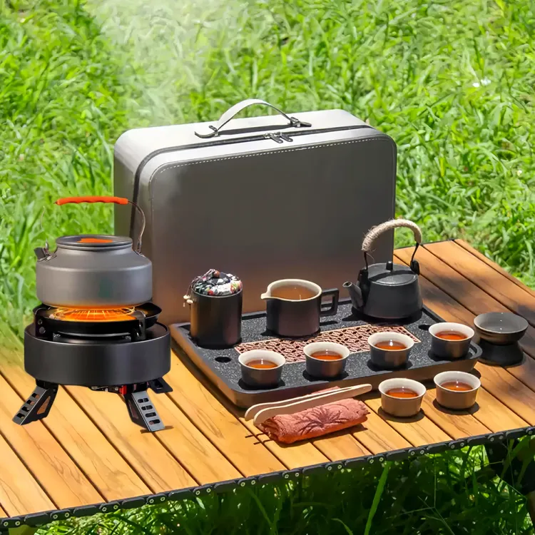 户外茶具套装煮茶便携式旅行茶具套装带烧水炉野外露营壶泡茶装备