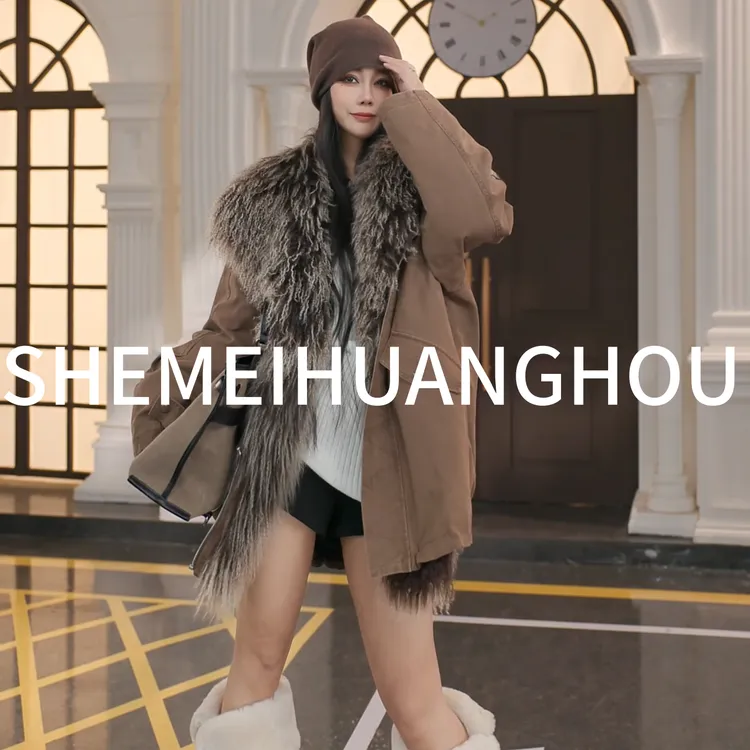 （雪梦境）原创雪霜羊毛整皮大翻领羽绒派克服皮草外套冬季25229