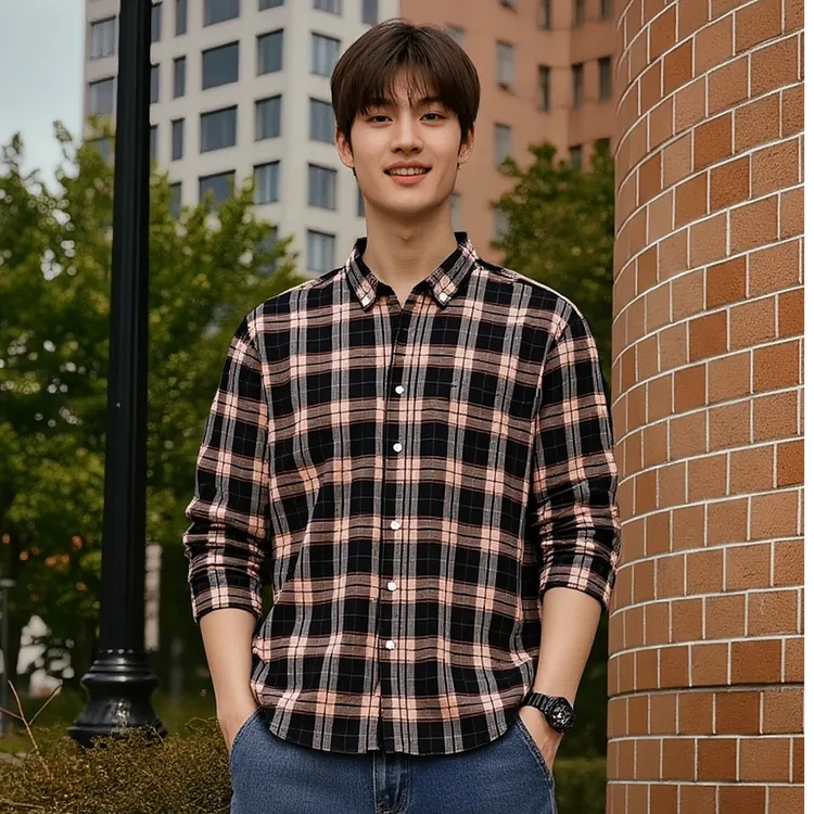 日系复古格子衬衫男秋冬季美拉德加肥加大码加绒加厚磨毛格纹衬衣