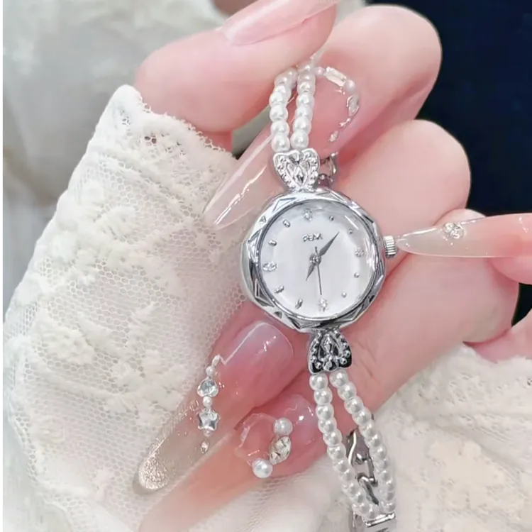 peak/匹克珍珠链手表女款轻奢小表盘满钻女士表学生日礼物气质表