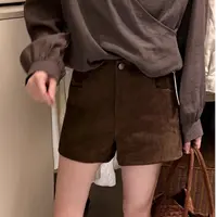 高端货~2025秋季新款韩系设计感高腰显瘦阔腿裤女鹿皮短裤女潮