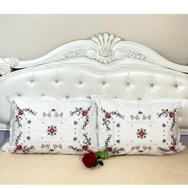 9410-棉布刺绣枕套-红一对-YASTUK-50X70