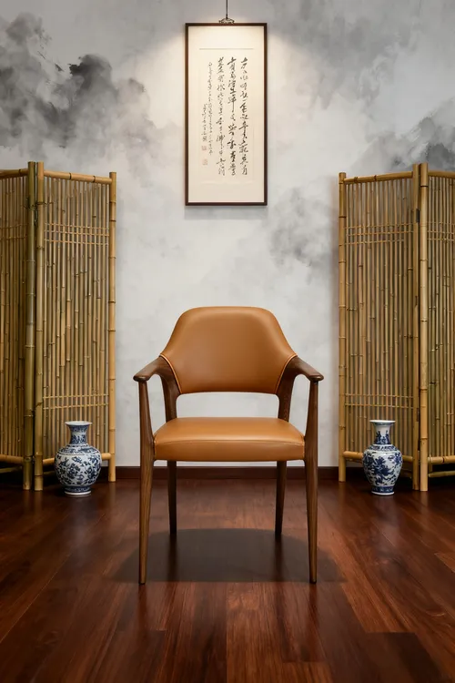 白蜡实木皮艺餐椅轻奢客厅创意靠背椅设计师休闲椅