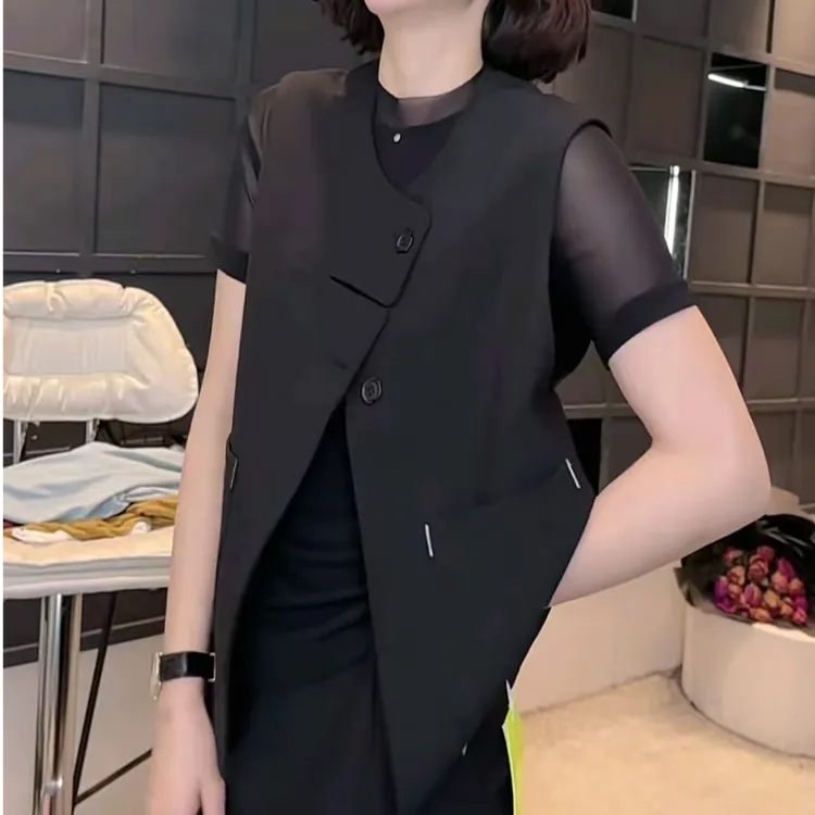 （运费补贴）25803春夏款设计感马甲休闲时尚气质显瘦女款马夹黑色
