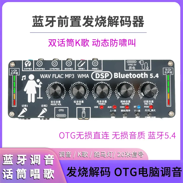 发烧蓝牙前置板话筒K歌混响调音无损U盘双输出立体声跳跃跑马灯