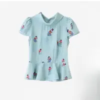 夏季新中式复古荡领荷叶短袖衬衫+裤子套装88631-H