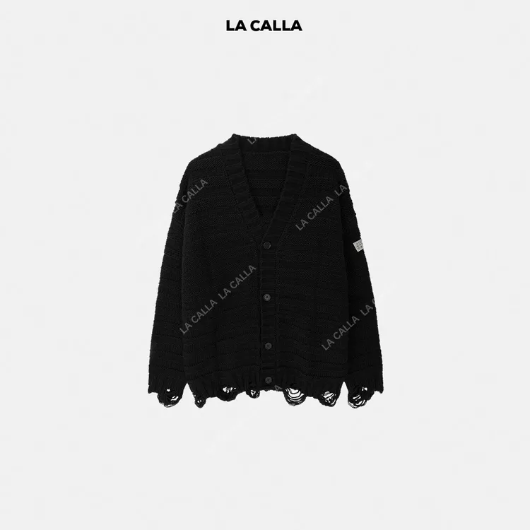 LA CALLA羊毛混纺 吉拉破边横条开衫BL-ABA6866