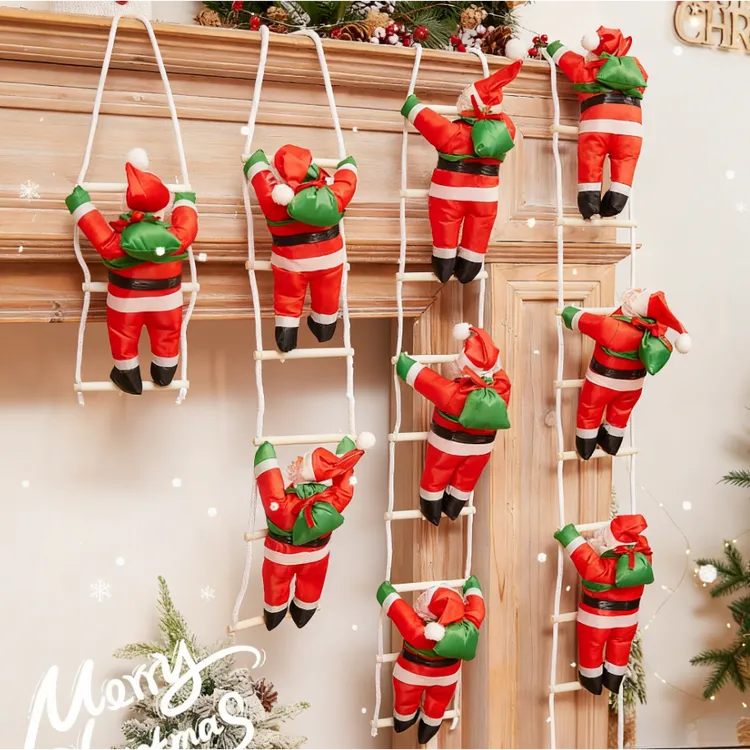 圣诞树挂件圣诞老人爬梯爬窗玩偶圣诞节装饰品摆件场景布置挂饰jf