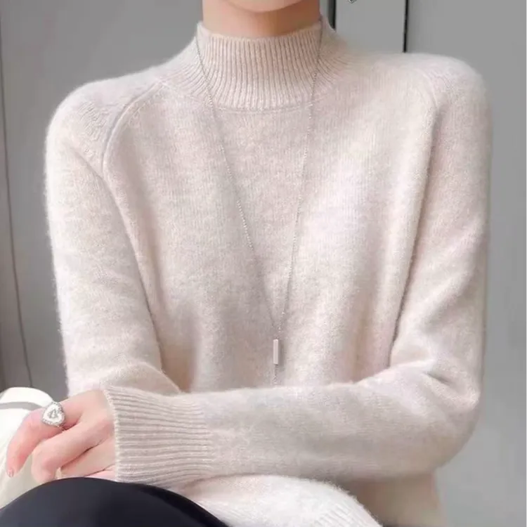 专柜正品100%羊绒衫女秋冬新款女加厚半高领宽松毛衣针织打底衫