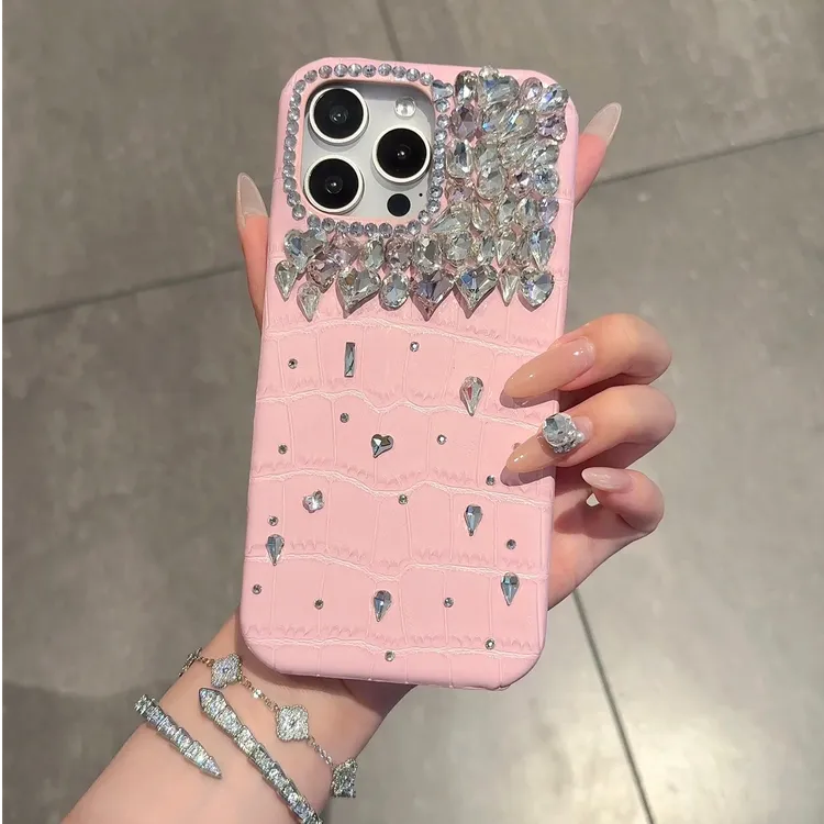 高奢款粉鳄鱼纹闪钻适用于苹果iPhone17promax手机壳16名媛风15