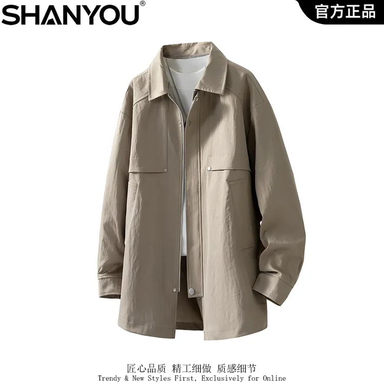 男士大码中长款风衣外套新款时尚宽松休闲翻领夹克日系百搭上衣