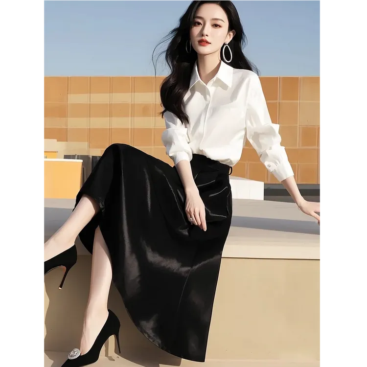 一整套入春穿搭干练气质高级感重要场合小香风白色衬衫半身裙套装