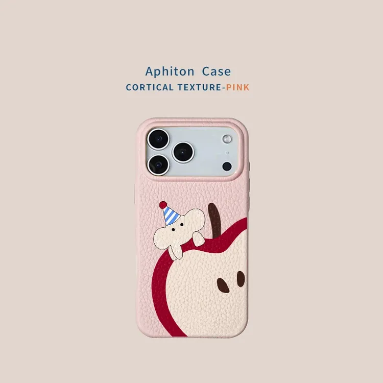 卡通苹果小象适用于iphone17Promax手机壳皮革纹16/15新款14