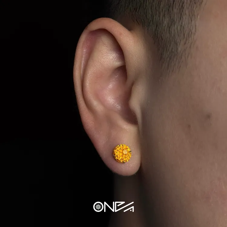 钛钢锆石耳饰 爆闪烟花切锆石耳钉男女同款高级感养耳洞耳饰黄色