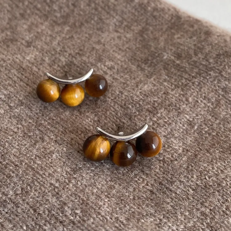 铜合金耳饰 复古美拉德括弧圆球耳钉时尚气质高级感秋冬百搭耳饰