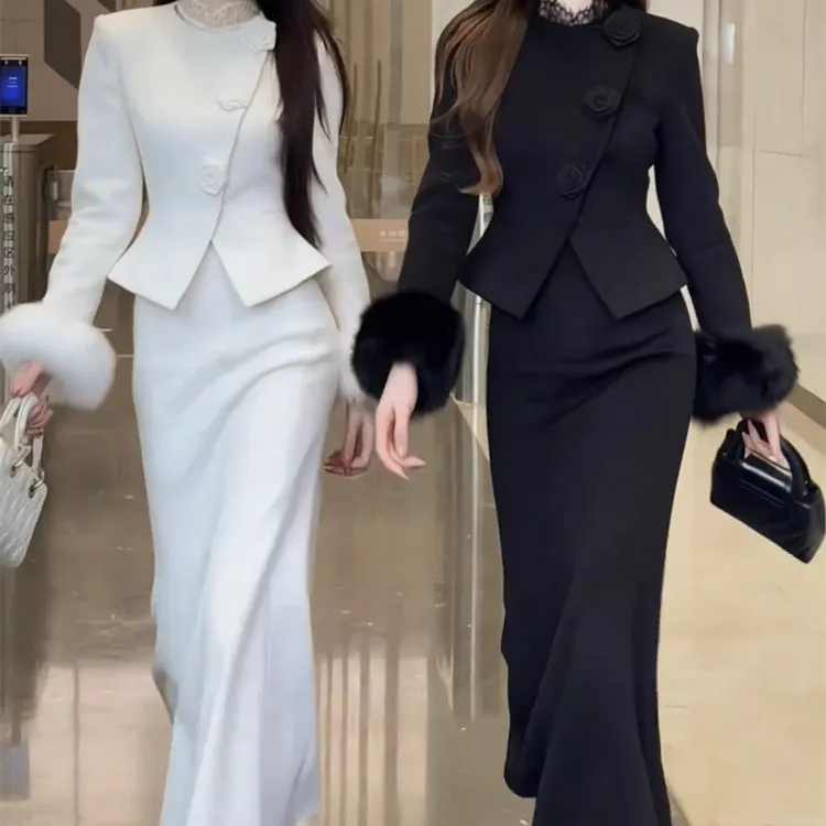 2025年网红新款时尚洋气精致高端轻奢气质小香风外套半身裙套装女