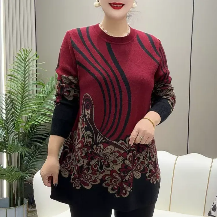 中老年女装潮款气质针织衫中长款百搭上档次长袖2025宽松大码毛衣