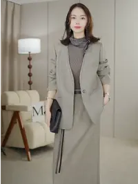 【YISHUO橙子】早秋高级感无领西装简约宽松上衣外套休闲西服套装