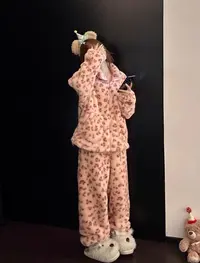 厚款豹纹冬季保暖睡衣家居服套装加厚家居服时尚碎花# 6679