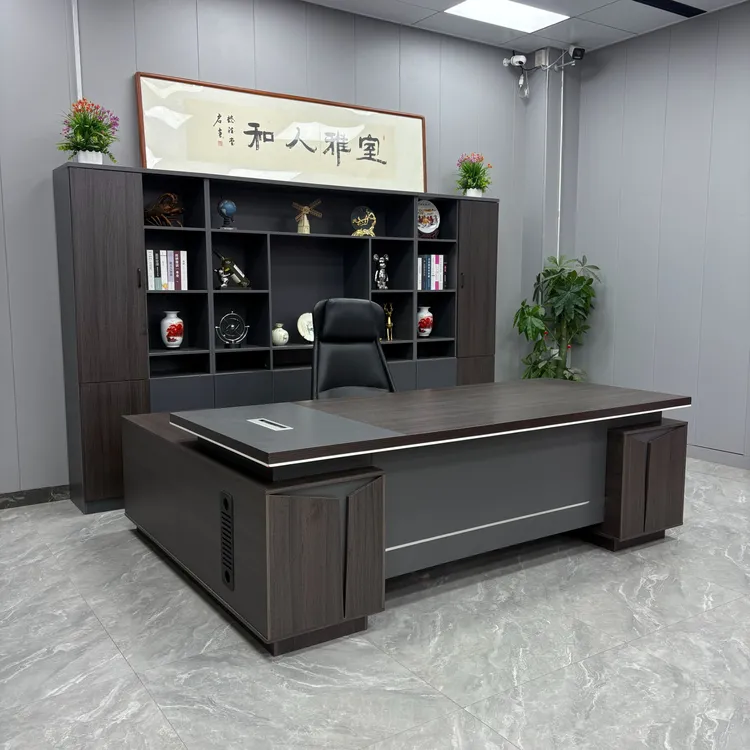 大气简约老板桌双侧柜背景柜办公室总裁桌椅组合办公桌高档桌子