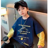 秋季新款长袖男女童中大童T恤色织条纹假两件长袖打底衫百搭上衣