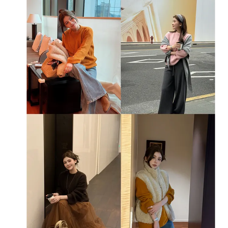 YPP！【显白拉绒毛衣】秋冬新款韩系百搭圆领保暖毛绒感毛衣