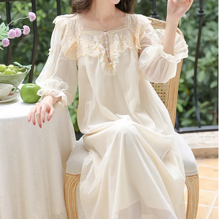 约蒂宾弗晨袍女新娘睡裙春秋夏法式宫廷甜美仙女公主风睡衣家居服