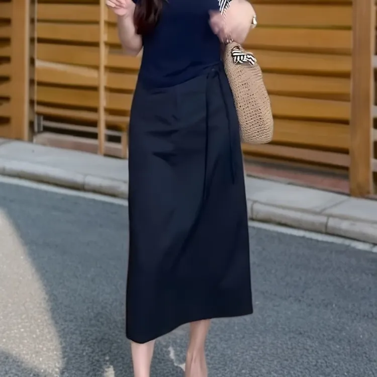 时尚黑色半身裙女夏季新款高腰显瘦时尚百搭宽松简约修身a字裙潮