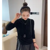 贝姐同款【斜角后背扣子设计打底衫】早秋新款~显瘦长袖打底衫9146
