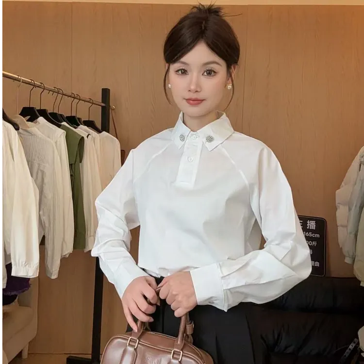 长袖衬衫女新款上衣百搭甜美休闲白色打底衫衬衣女