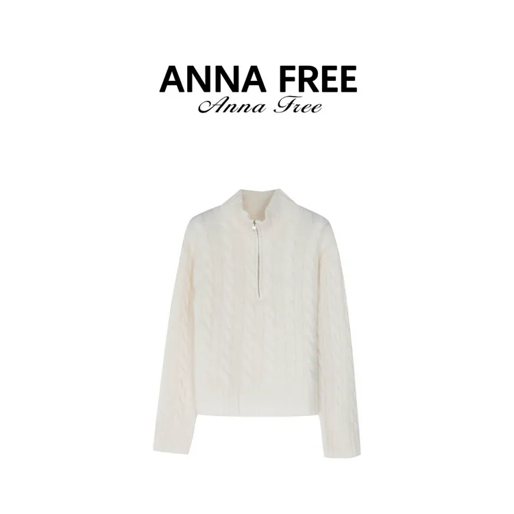 ANNA FREE 2025秋季新款半拉链麻花毛衣立领长袖休闲百搭Z8661