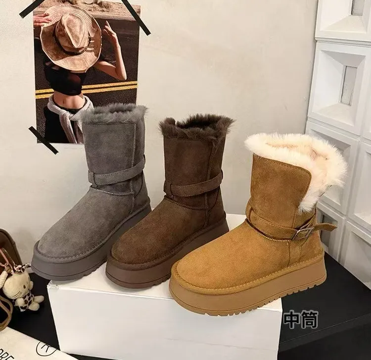 【华小姐】秋冬季新款时尚潮流圆头平底百搭雪地靴681