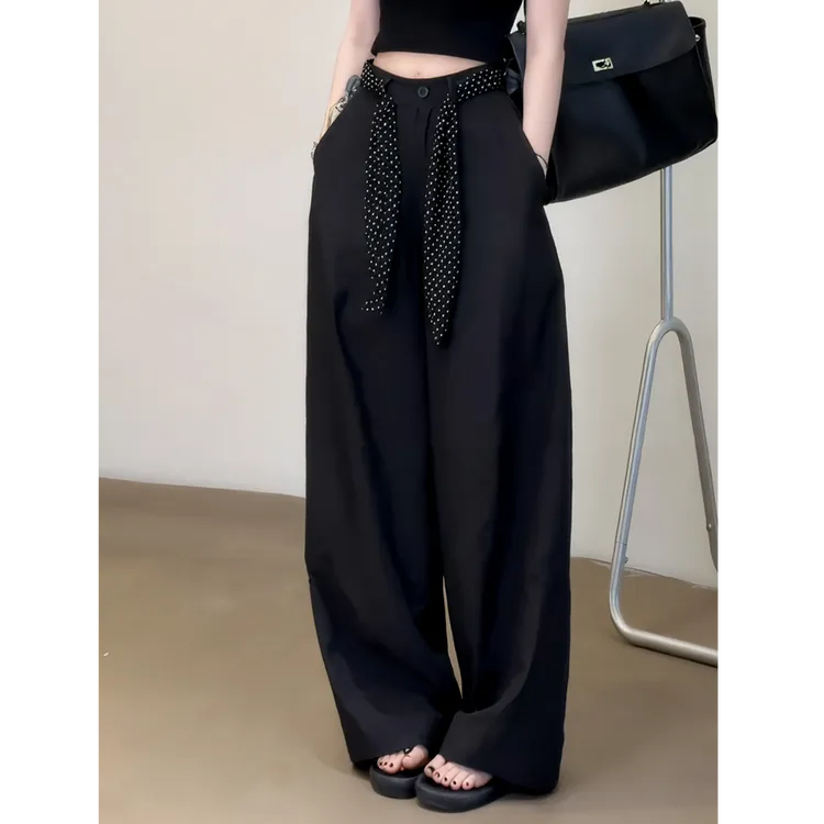 高级感黑色阔腿裤女2025秋季新款宽松显瘦日常通勤风直筒拖地裤子