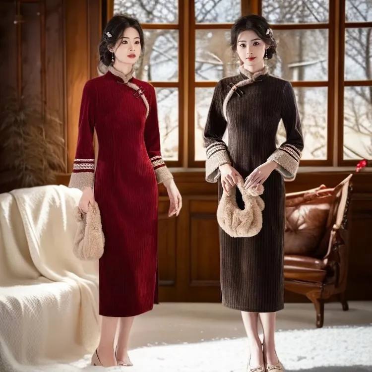 【若菲】秋冬高端原创年轻少女加绒加厚中式旗袍气质显瘦日常连衣裙