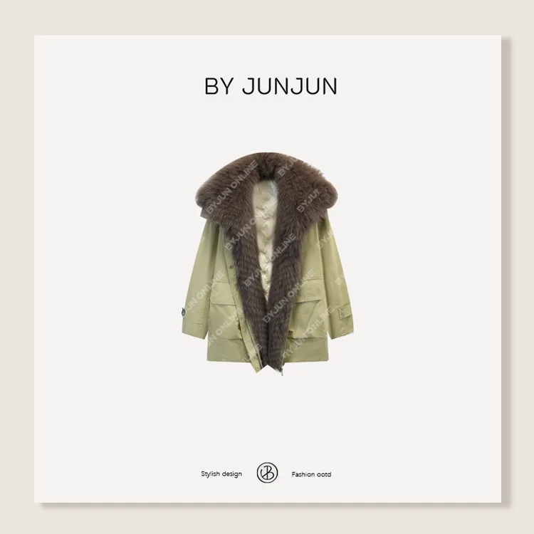 BYJUNJUN 2025冬季新款女装保暖神器狐狸毛鹅绒服羽绒服
