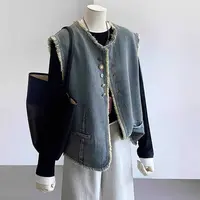 复古毛边牛仔马甲外套女2025新款春秋时髦宽松无袖坎肩背心马夹