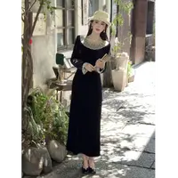 【留洋千金】LiLi宫廷风法式赫本复古波点黑色丝绒连衣裙 XMZH8429