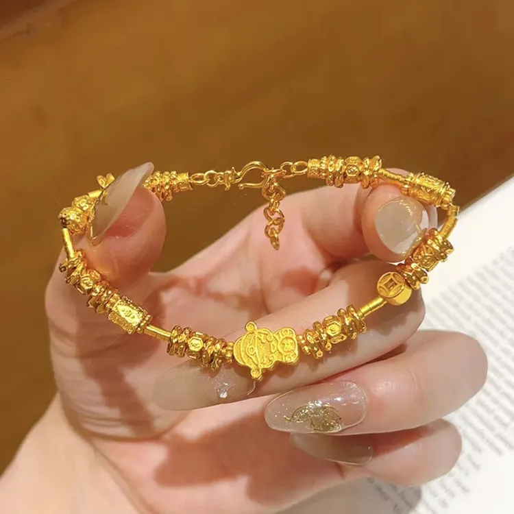 铜合金手链 小状元吉言财神圈圈盘缠手链六字真言前程似锦手串