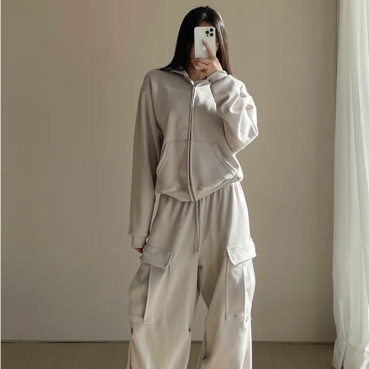 【消烦局长】Cotton Fleece·云感卫衣连帽拉链外套阔腿工装卫裤套装