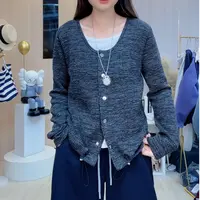 韩版休闲宽松上衣长袖圆领假两件打底衫女秋季新款B182